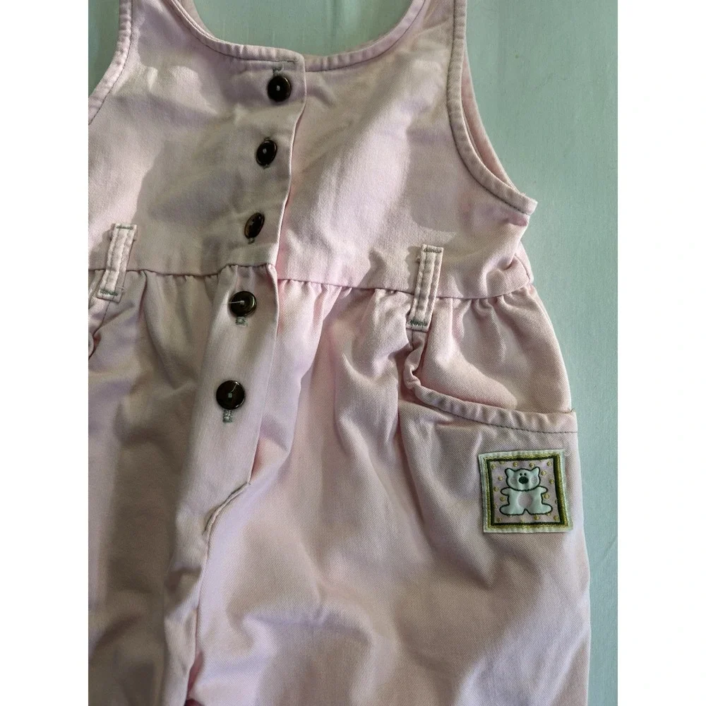 Vintage 90s Toddler Girls Pink Overalls Jumpsuit Teddy Bear Patch Size 4T